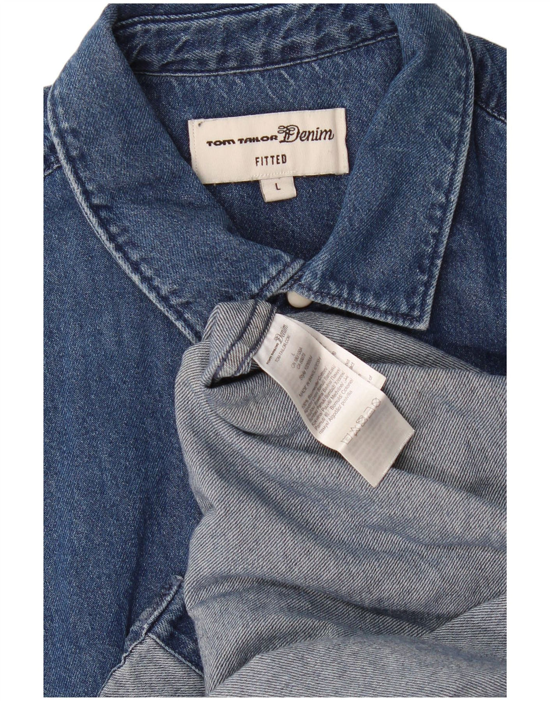 Tom Tailor Mens Fitted Denim Shirt Large Navy Blue Cotton