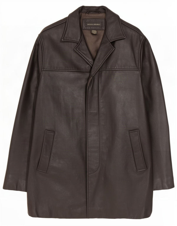 Banana Republic Mens Leather Coat UK 38 Medium Black