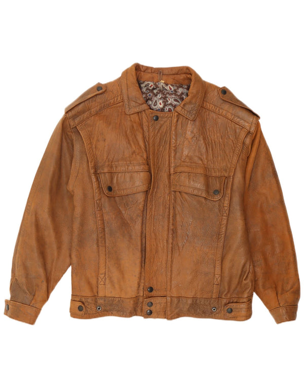 Vintage Mens Military Leather Jacket UK 40 Large Brown Leather