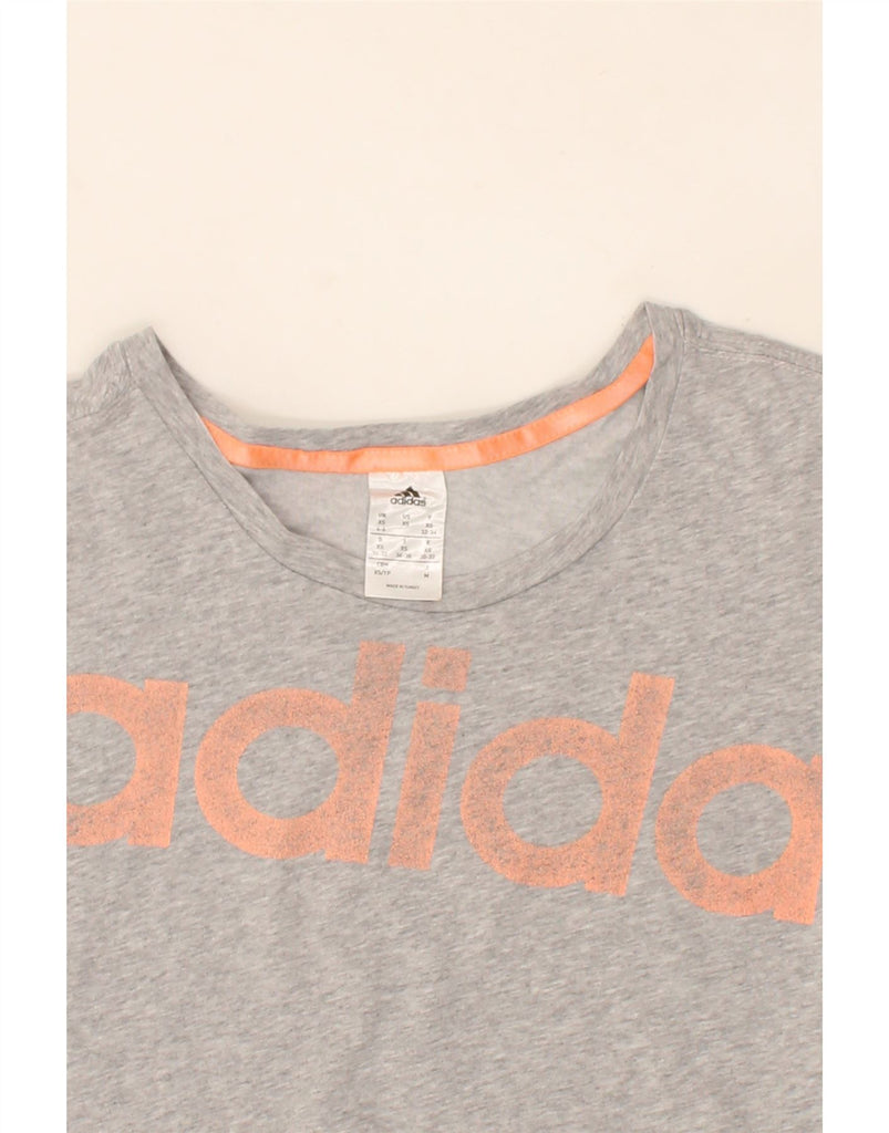 ADIDAS Womens Oversized Crop Graphic T-Shirt Top UK 4/6 XS Grey Cotton Vintage Adidas and Second-Hand Adidas from Messina Hembry 
