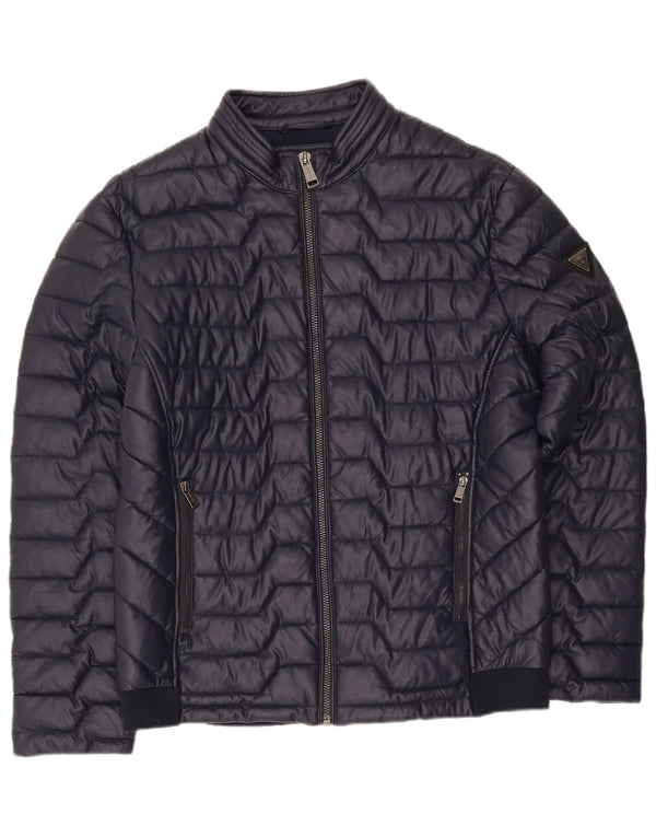 Guess Mens Padded Jacket UK 42 XL Navy Blue Polyester