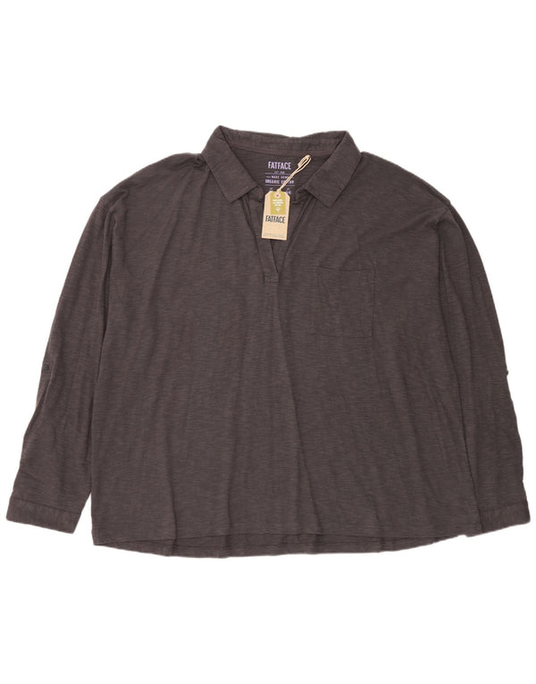 Fat Face Womens Long Sleeve Polo Shirt UK 24 4XL Grey Flecked Cotton