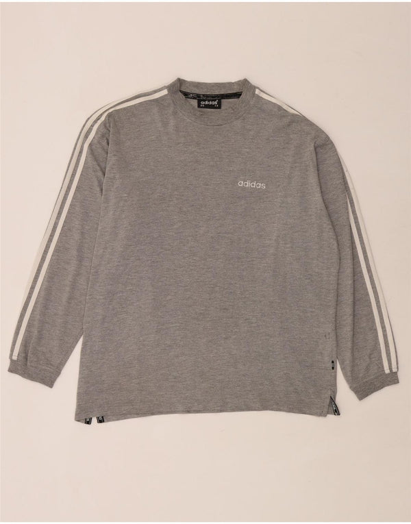 Adidas Mens Top Long Sleeve UK 38/40 Medium Grey Flecked Cotton