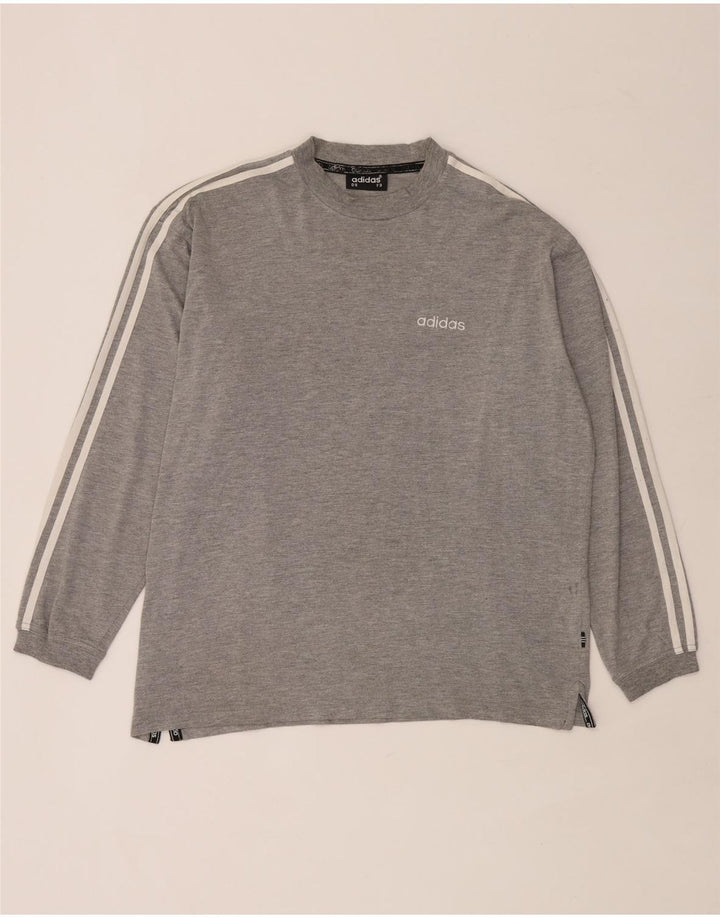 Adidas Mens Top Long Sleeve UK 38/40 Medium Grey Flecked Cotton