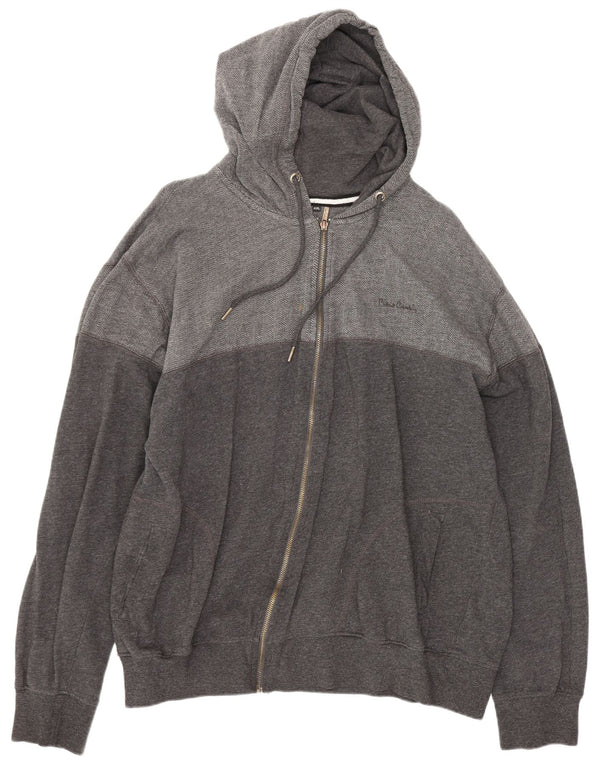 Pierre Cardin Mens Zip Hoodie Sweater 2XL Grey Herringbone Cotton
