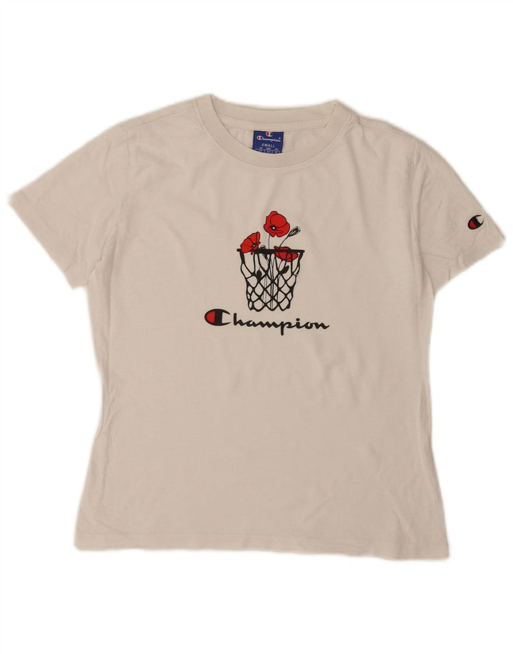 Champion Womens Graphic T-Shirt Top UK 10 Small White
