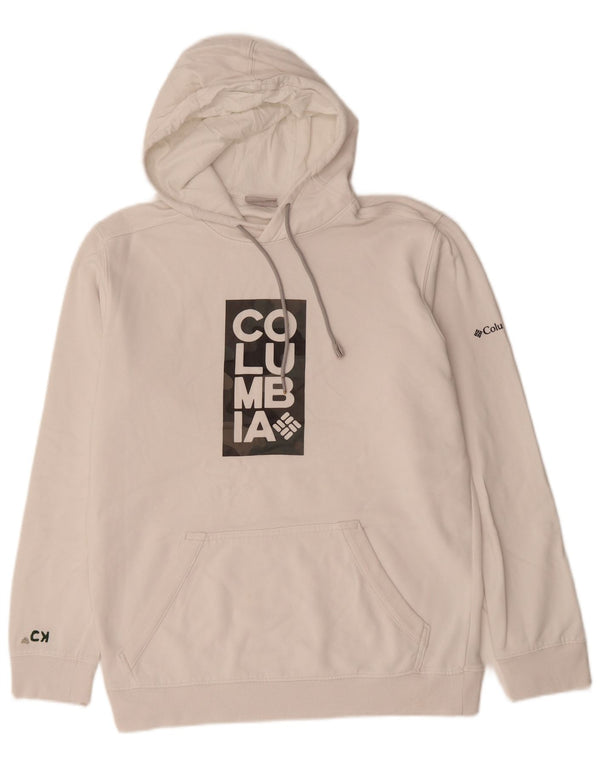 COLUMBIA Mens Graphic Hoodie Jumper Medium White Cotton