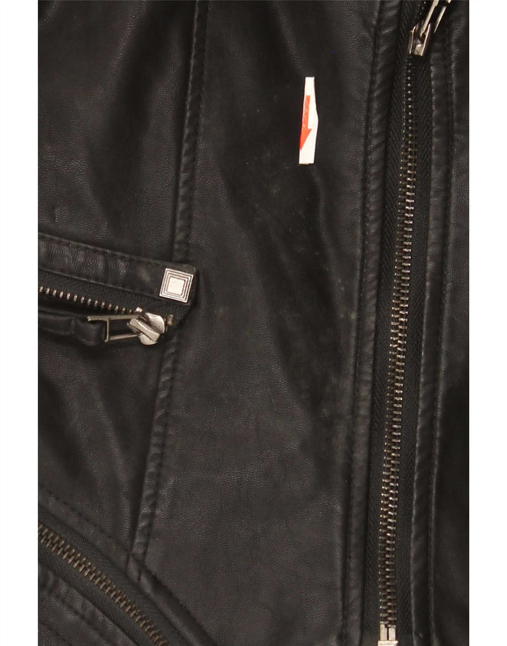 Vintage Womens Leather Biker Jacket UK 10 Small Black