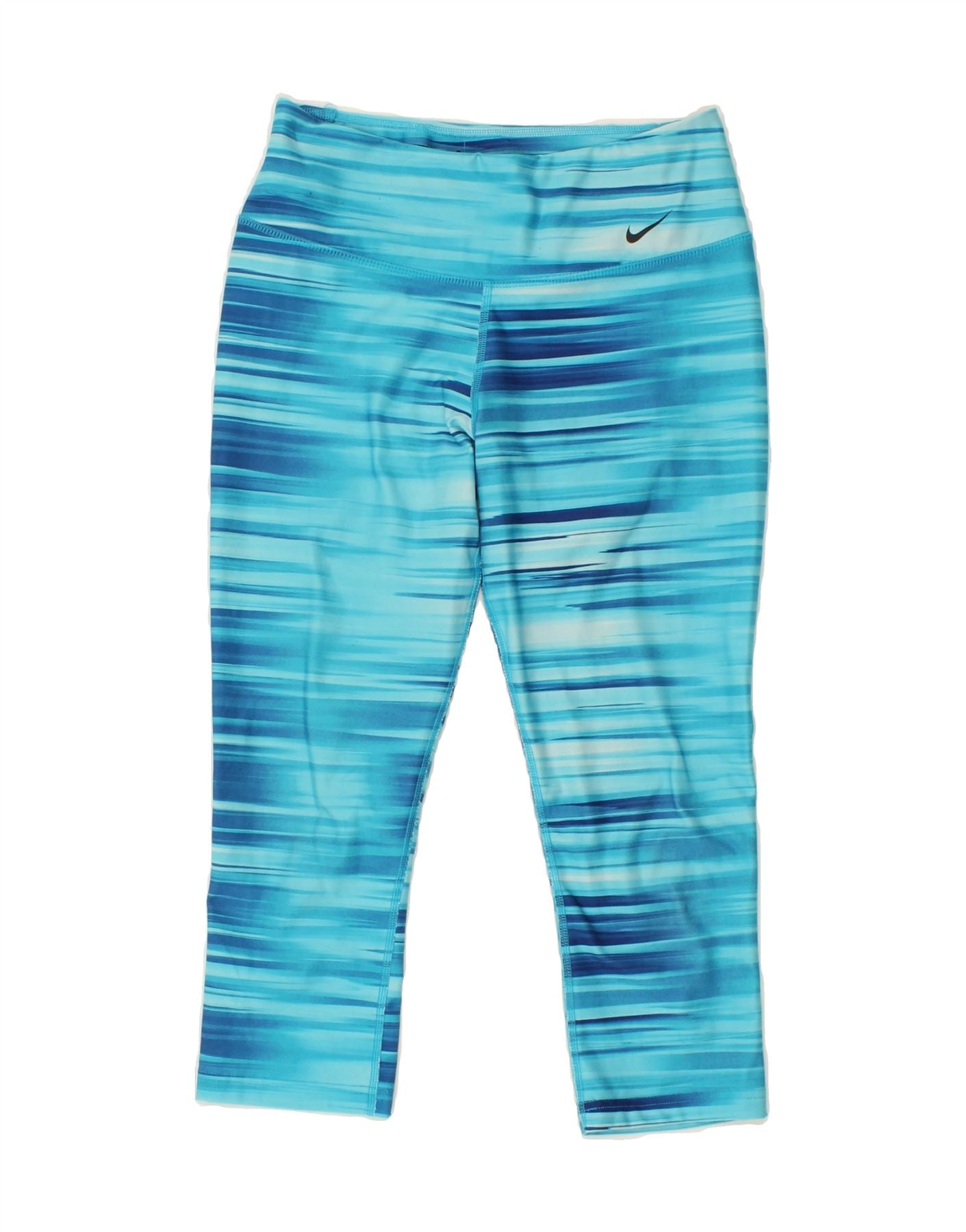 NIKE Womens Dri Fit Capri Leggings UK 10 Small Blue Striped