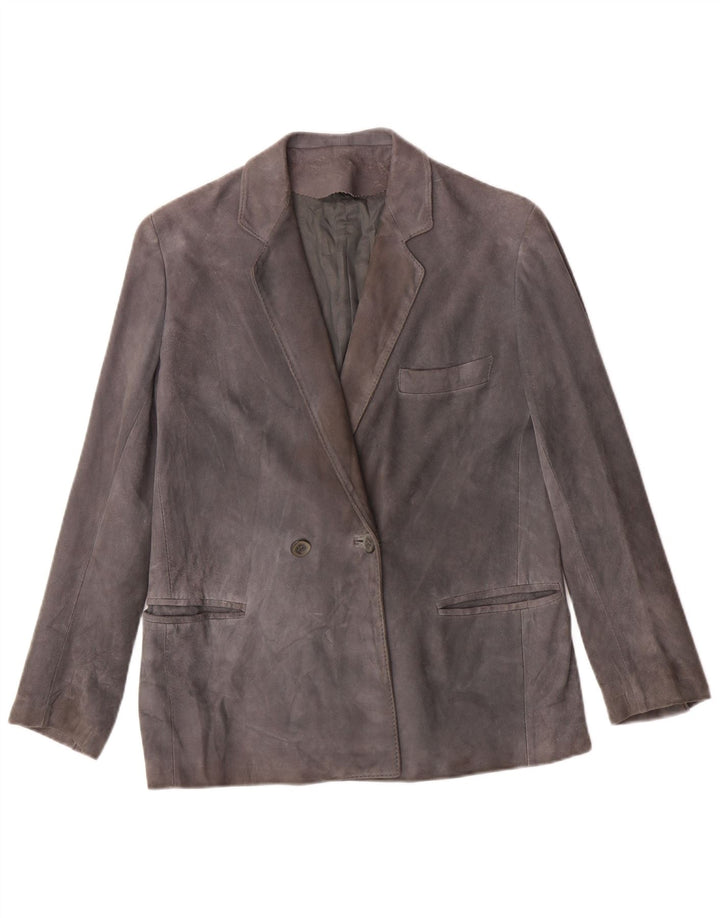 VINTAGE Womens Double Breasted Suede Blazer Jacket UK 14 Medium Grey