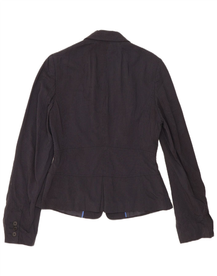Reiss Womens 2 Button Blazer Jacket UK 12 Medium Navy Blue Pinstripe