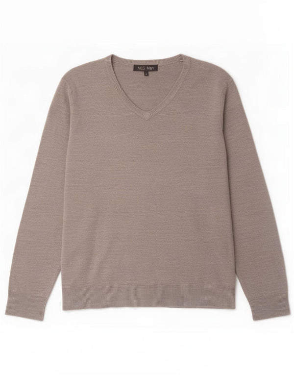 Marks & Spencer Mens V-Neck Jumper Sweater Medium Grey Acrylic