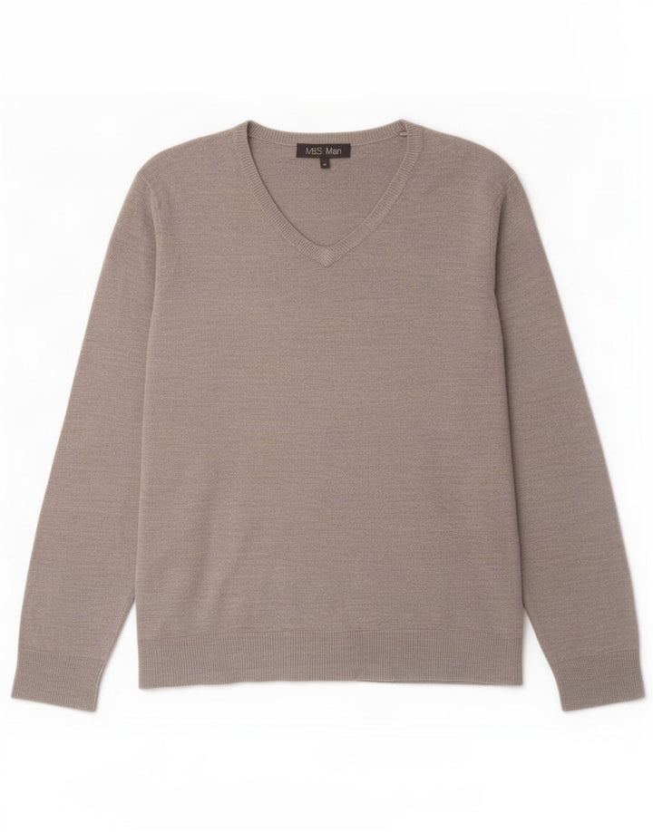 Marks & Spencer Mens V-Neck Jumper Sweater Medium Grey Acrylic