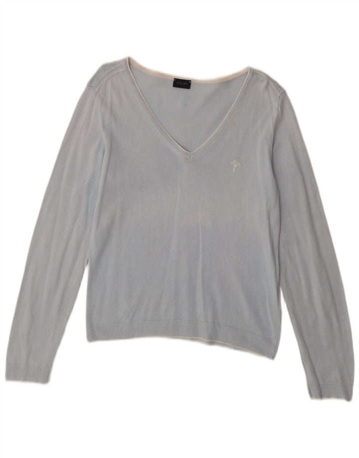 JOOP Womens V-Neck Jumper Sweater EU 38 Medium Blue Cotton