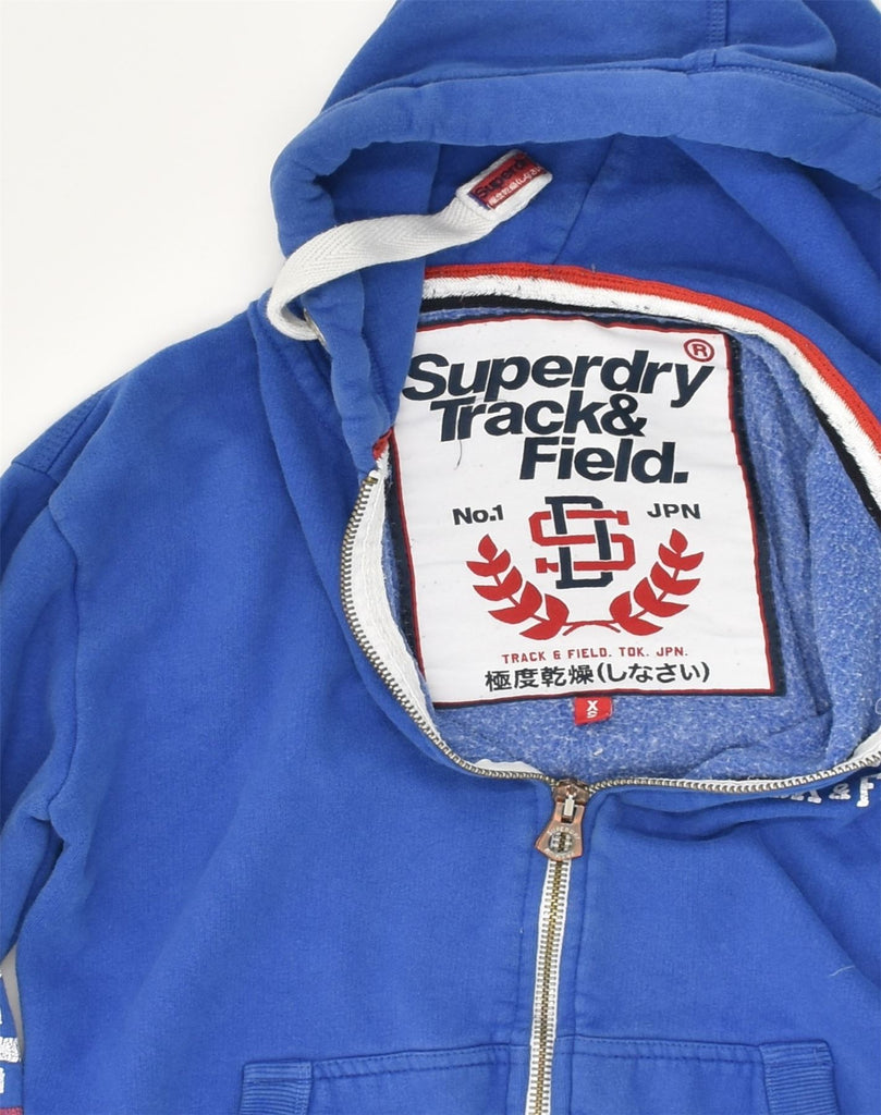 SUPERDRY Womens Graphic Zip Hoodie Sweater UK 6 XS Blue Cotton | Vintage Superdry | Thrift | Second-Hand Superdry | Used Clothing | Messina Hembry 