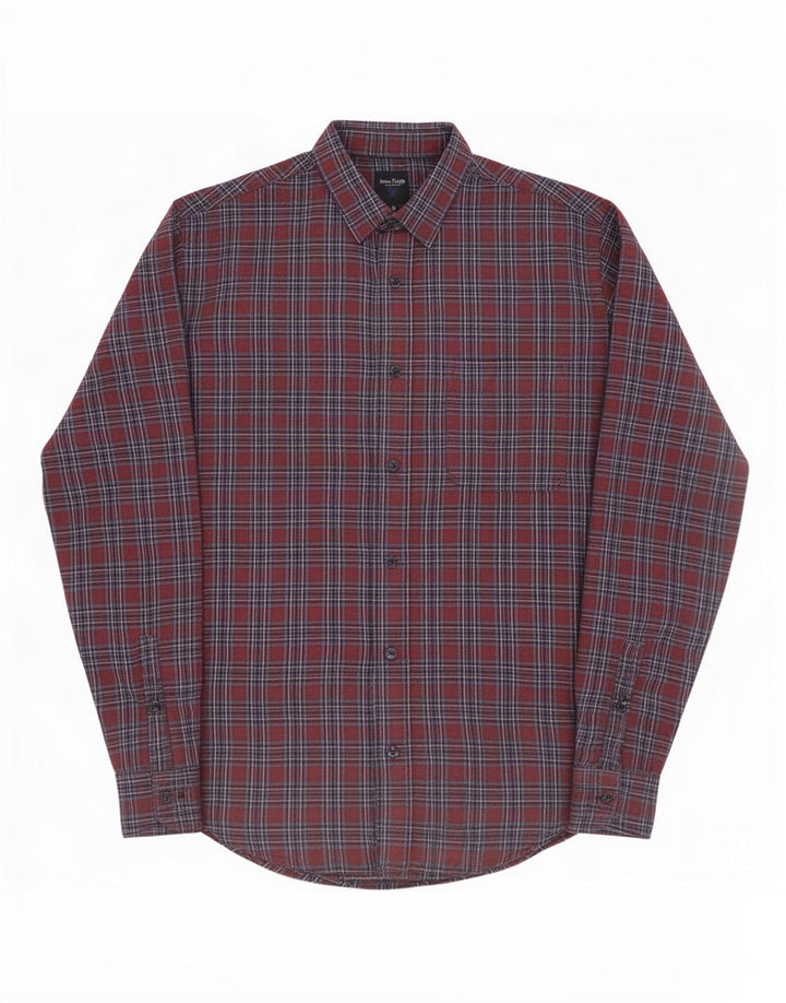 James Pringle Mens Flannel Shirt Medium Burgundy Check Polyester