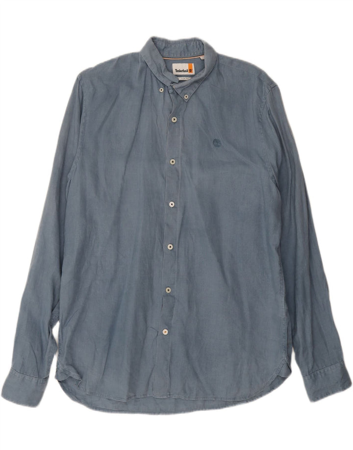 Timberland Mens Slim Fit Shirt Medium Blue Linen