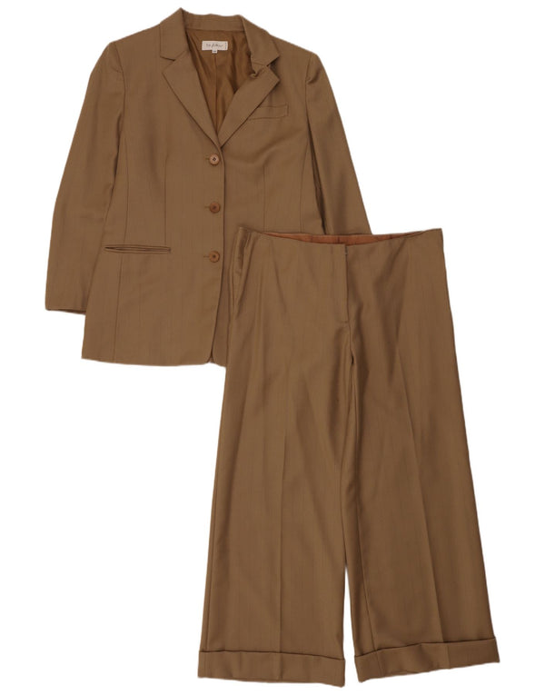 Byblos Womens 3 Button 2 Piece Suit IT 46 Large W36 L27 Khaki Pinstripe