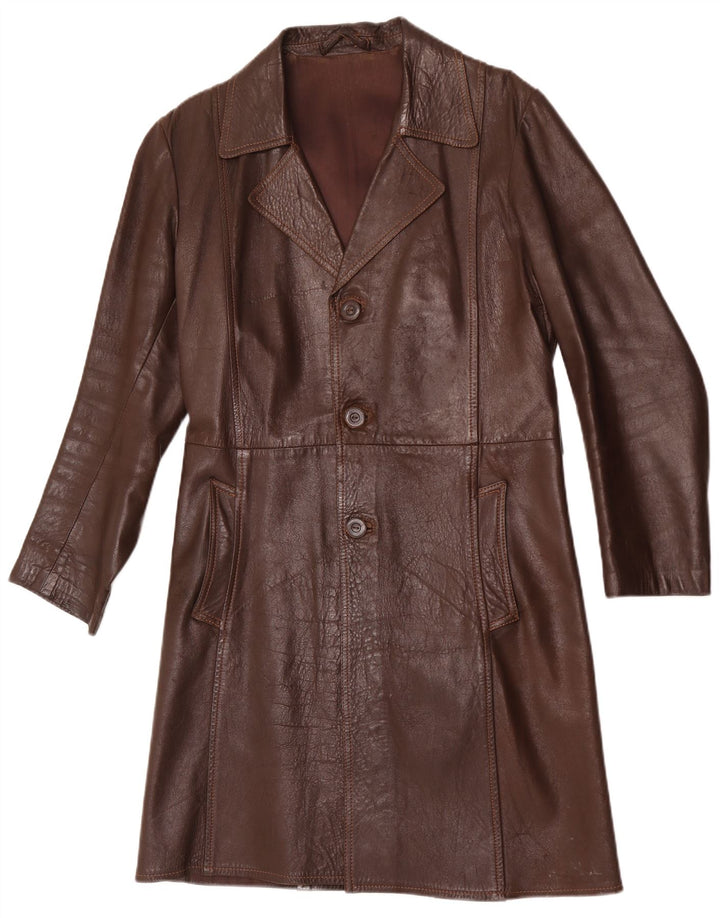 Vintage Womens Leather Coat UK 14 Medium Brown