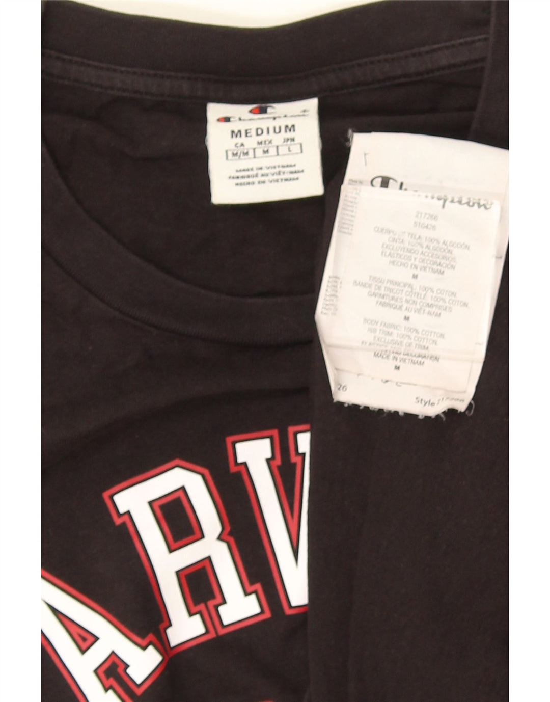 Champion Mens Harvard Graphic T-Shirt Top Medium Black Cotton