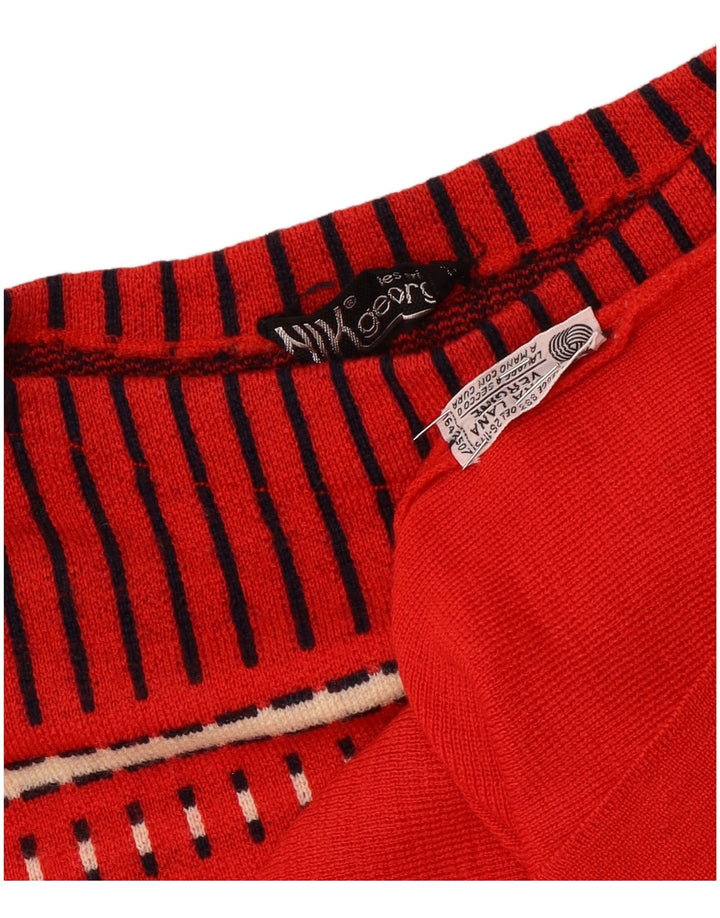 Vintage Womens Boat Neck Jumper Sweater UK 10 Small Red Geometric