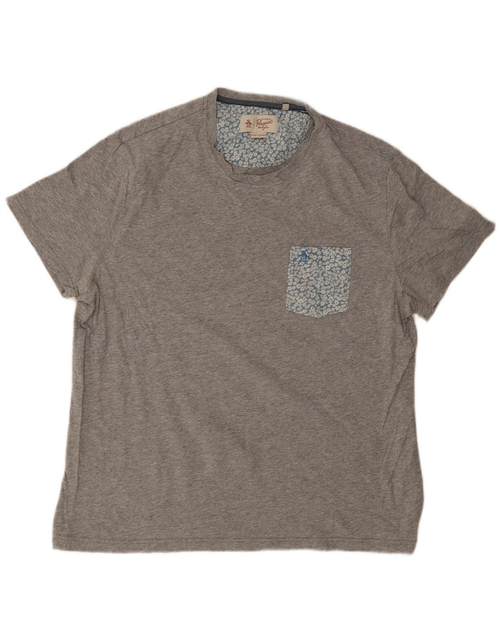Penguin Mens T-Shirt Top 2XL Grey Floral Cotton