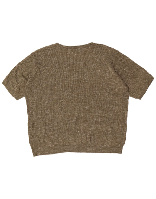 Marks & Spencer Womens V-Neck Jumper Sweater UK 16 Large Khaki Flecked