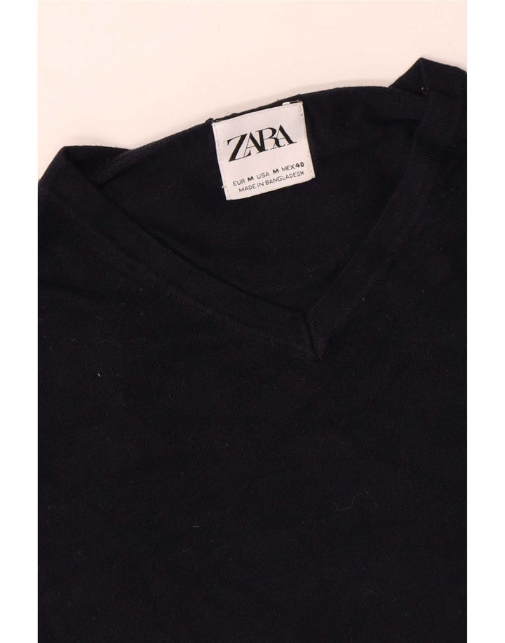 Zara Mens V-Neck Jumper Sweater Medium Navy Blue