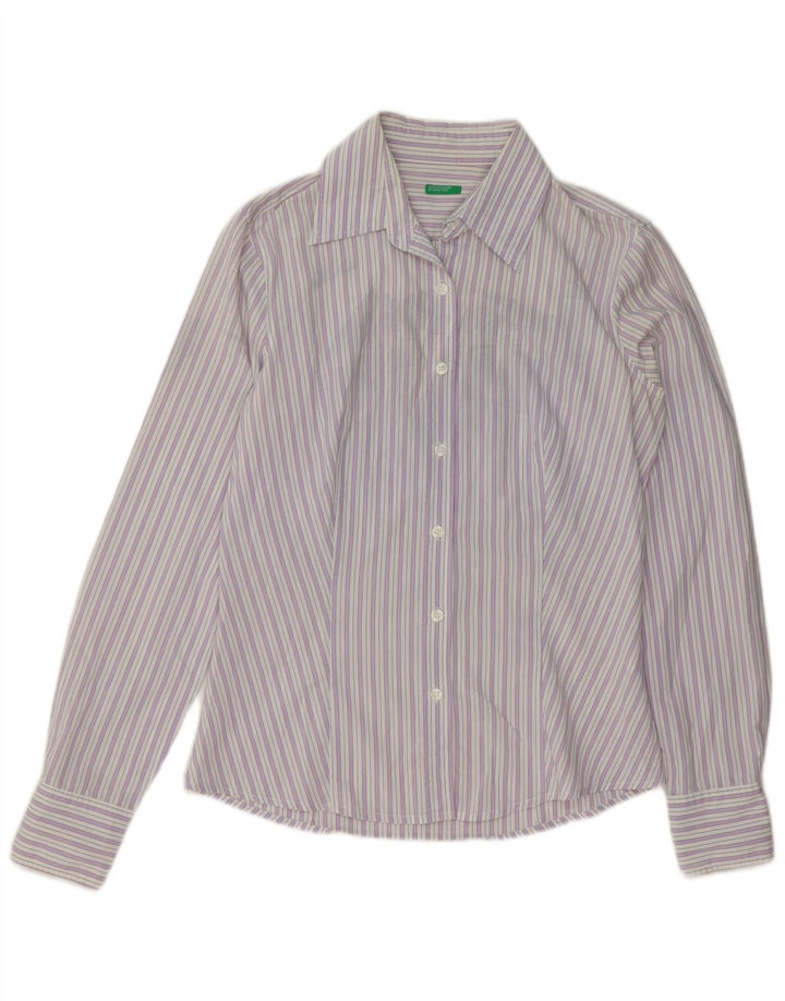 Benetton Womens Shirt UK 14 Medium Purple Striped Cotton