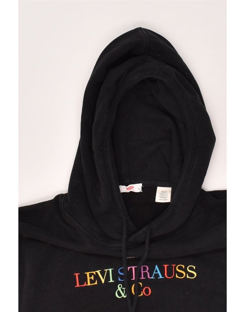 LEVI'S Womens Oversized Graphic Hoodie Jumper UK 2 2XS Black Cotton | Vintage Levi's | Thrift | Second-Hand Levi's | Used Clothing | Messina Hembry 