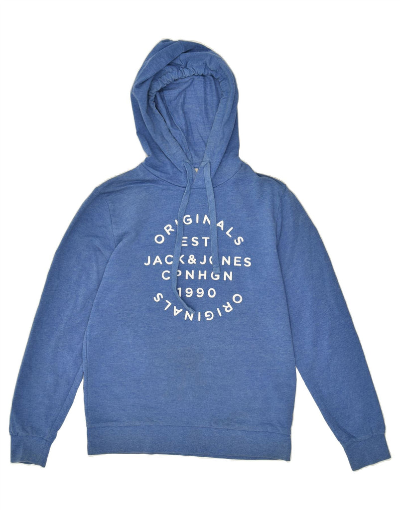 JACK & JONES Mens Graphic Hoodie Jumper Medium Blue Cotton | Vintage Jack & Jones | Thrift | Second-Hand Jack & Jones | Used Clothing | Messina Hembry 