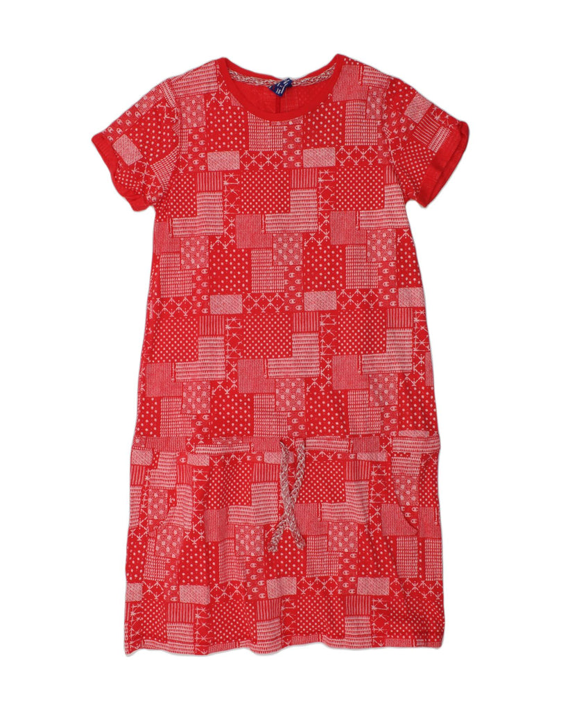 CHAMPION Girls Tunic Dress 13-14 Years XL Red Geometric Cotton | Vintage Champion | Thrift | Second-Hand Champion | Used Clothing | Messina Hembry 