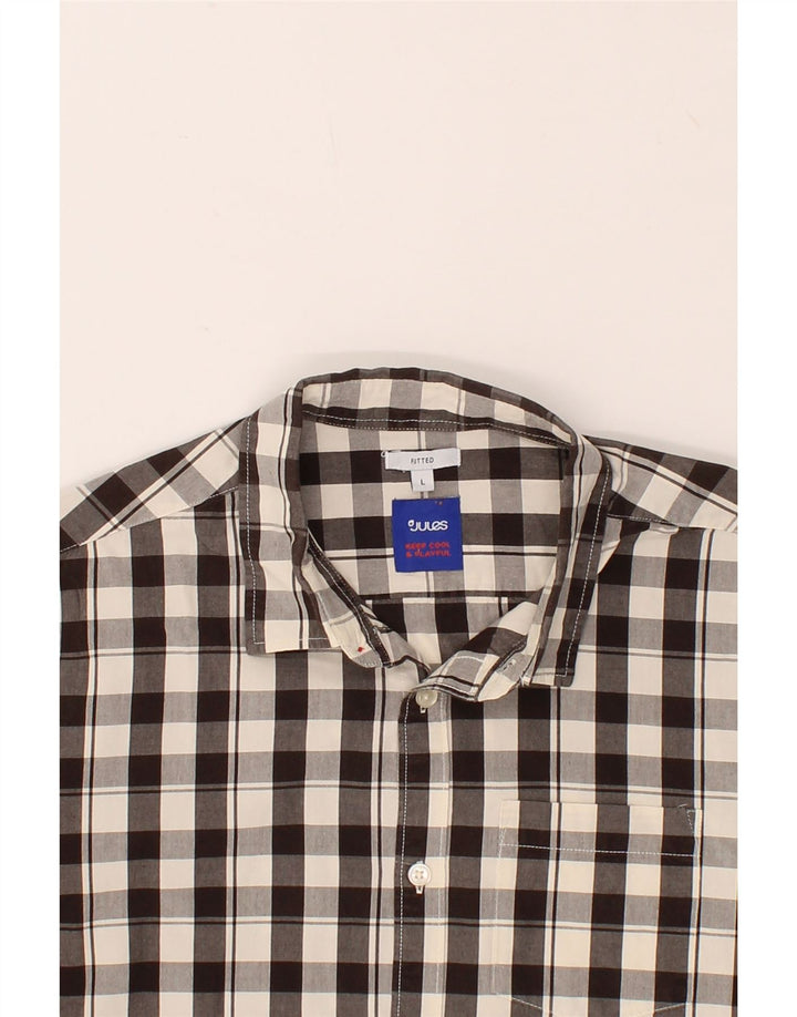 JULES Mens Fitted Shirt Large Grey Gingham Vintage Jules and Second-Hand Jules from Messina Hembry 