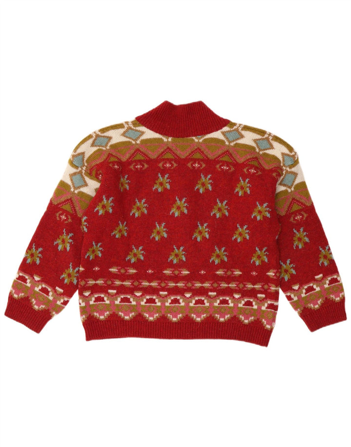STEFANEL Womens Oversized V-Neck Jumper Sweater UK 10 Small Red Fair Isle Vintage Stefanel and Second-Hand Stefanel from Messina Hembry 