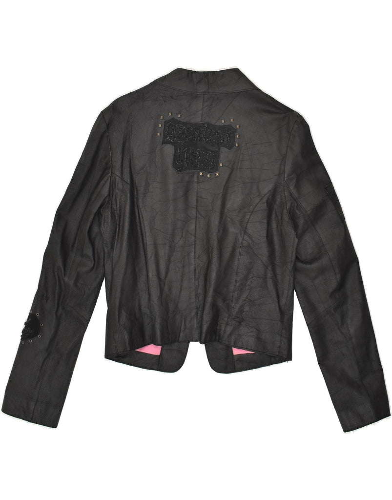 CONBIPEL Womens Leather 1 Button Blazer Jacket IT 46 Large Black Leather | Vintage Conbipel | Thrift | Second-Hand Conbipel | Used Clothing | Messina Hembry 