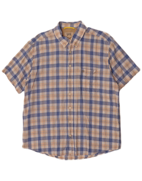 Camel Mens Short Sleeve Shirt Large Blue Check Linen