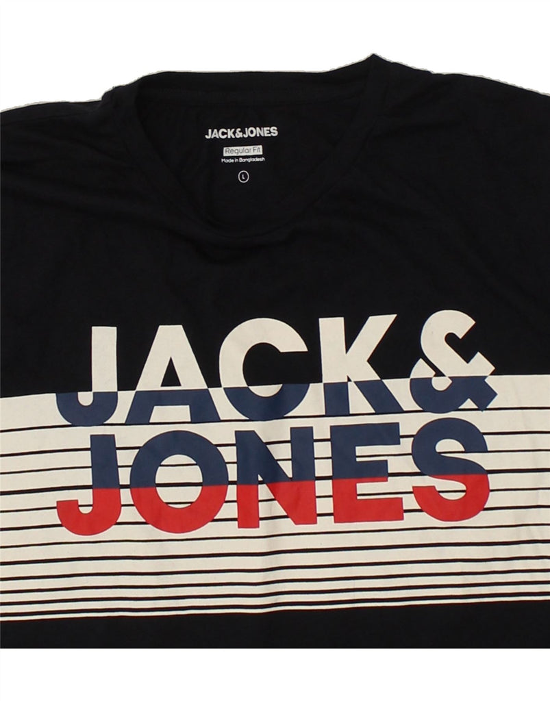 JACK & JONES Mens Regular Fit Graphic T-Shirt Top Large Navy Blue Cotton | Vintage Jack & Jones | Thrift | Second-Hand Jack & Jones | Used Clothing | Messina Hembry 