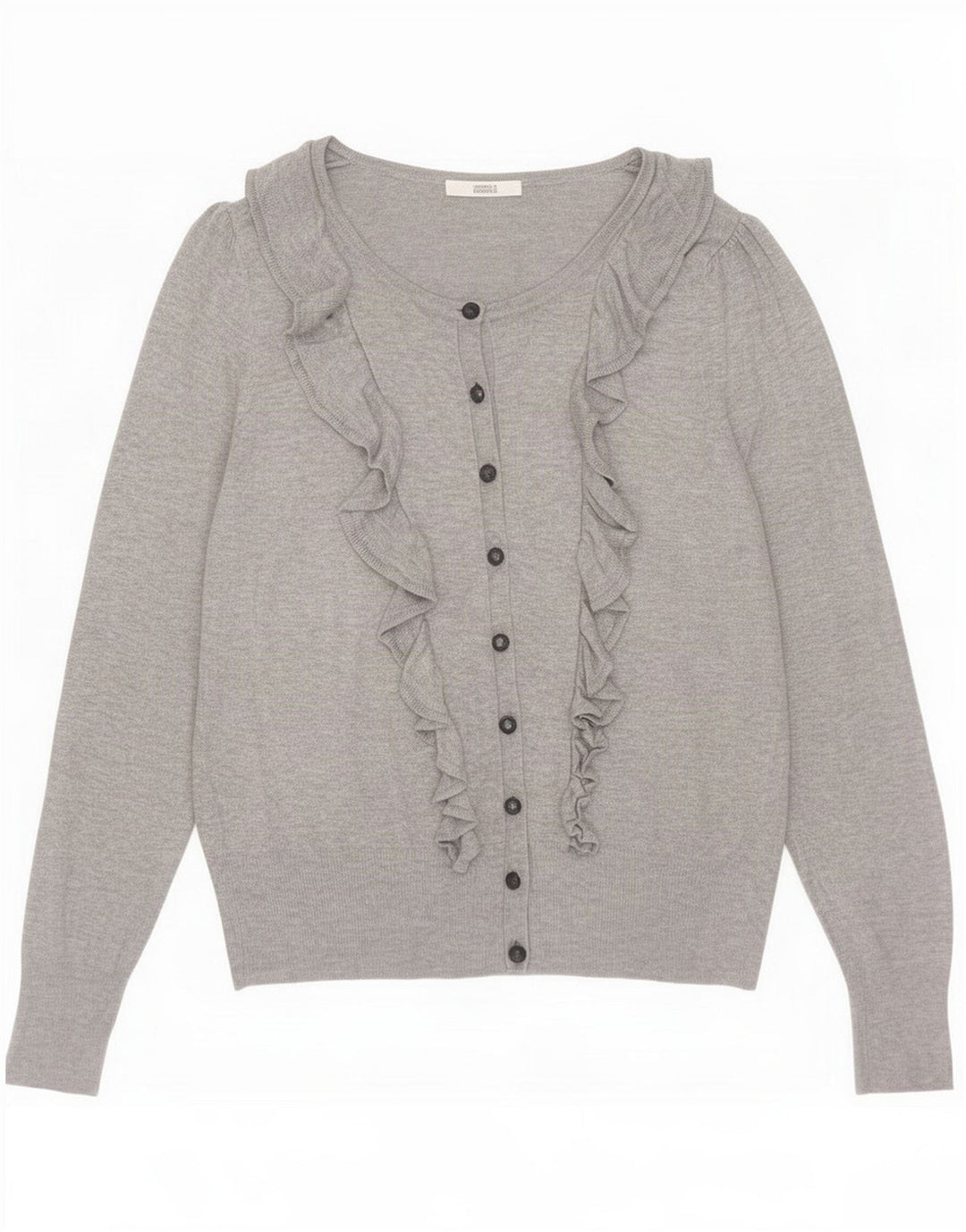 Marks & Spencer Womens Ruffle Cardigan Sweater UK 14 Medium Grey Flecked