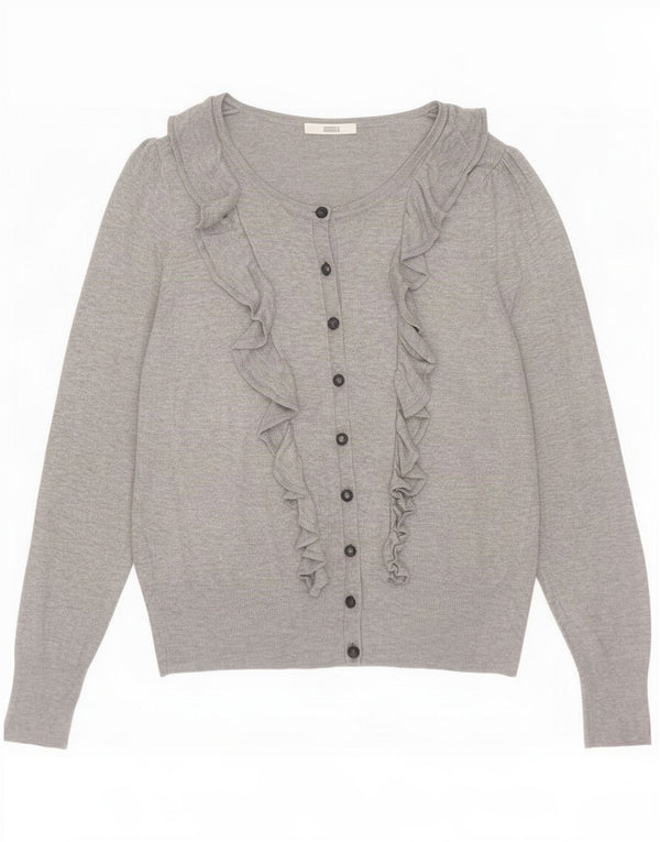 Marks & Spencer Womens Ruffle Cardigan Sweater UK 14 Medium Grey Flecked