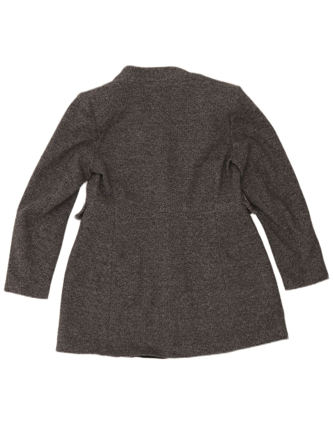 Zara Womens 1 Button Blazer Jacket UK 16 Large Grey Herringbone Cotton