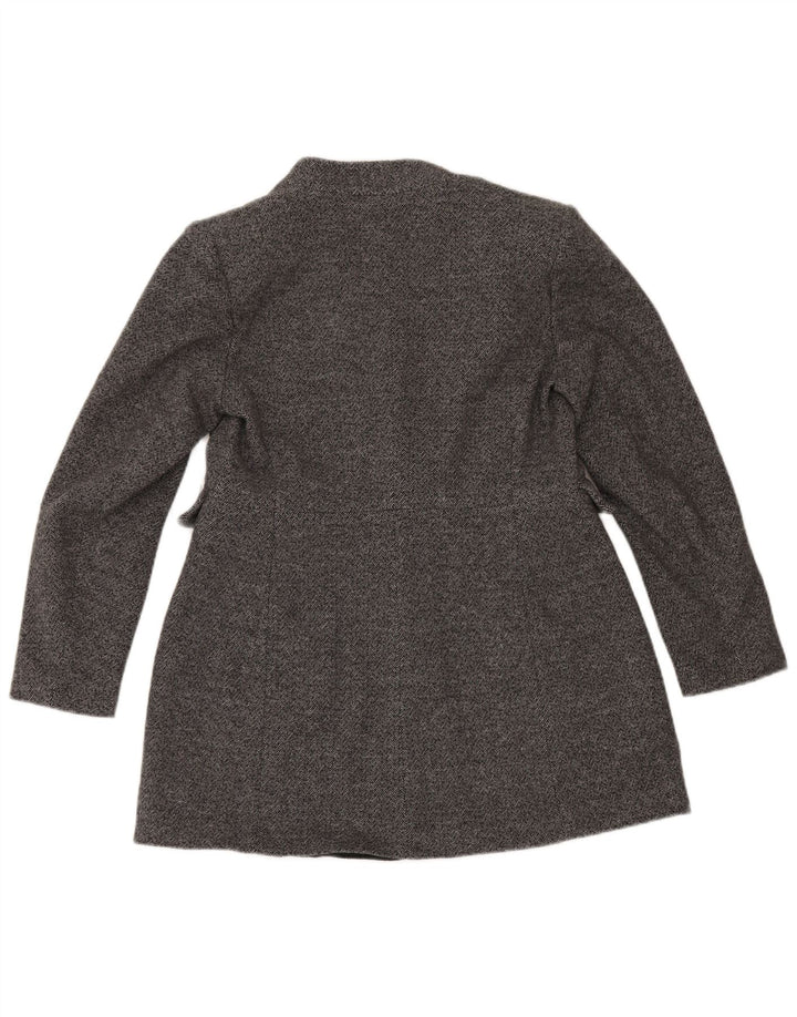 Zara Womens 1 Button Blazer Jacket UK 16 Large Grey Herringbone Cotton