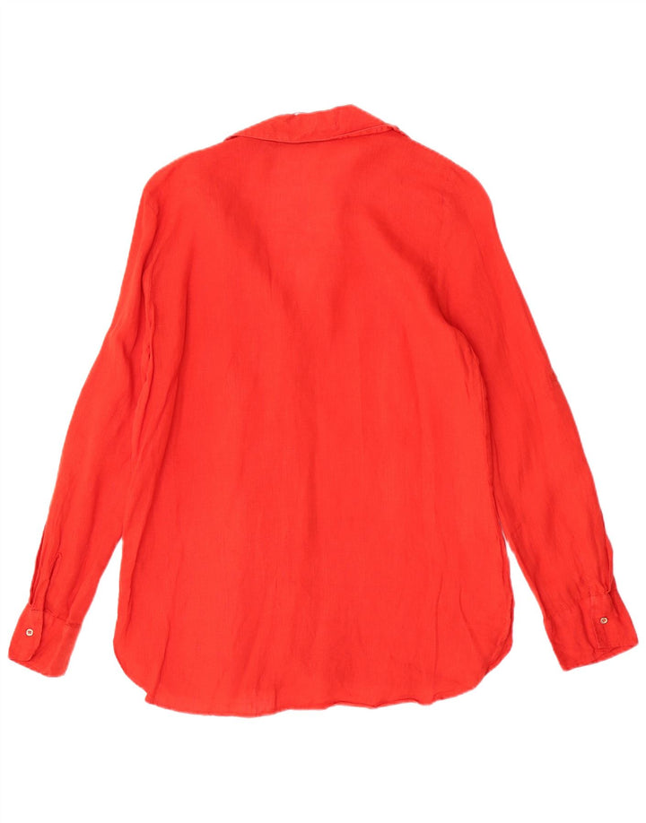 Zara Womens Long Sleeve Regular Shirt UK 14 Medium Red Linen