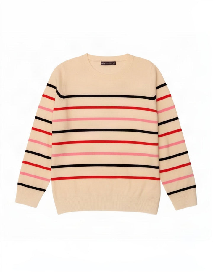 Marks & Spencer Womens Crew Neck Jumper Sweater UK 12 Medium White Striped
