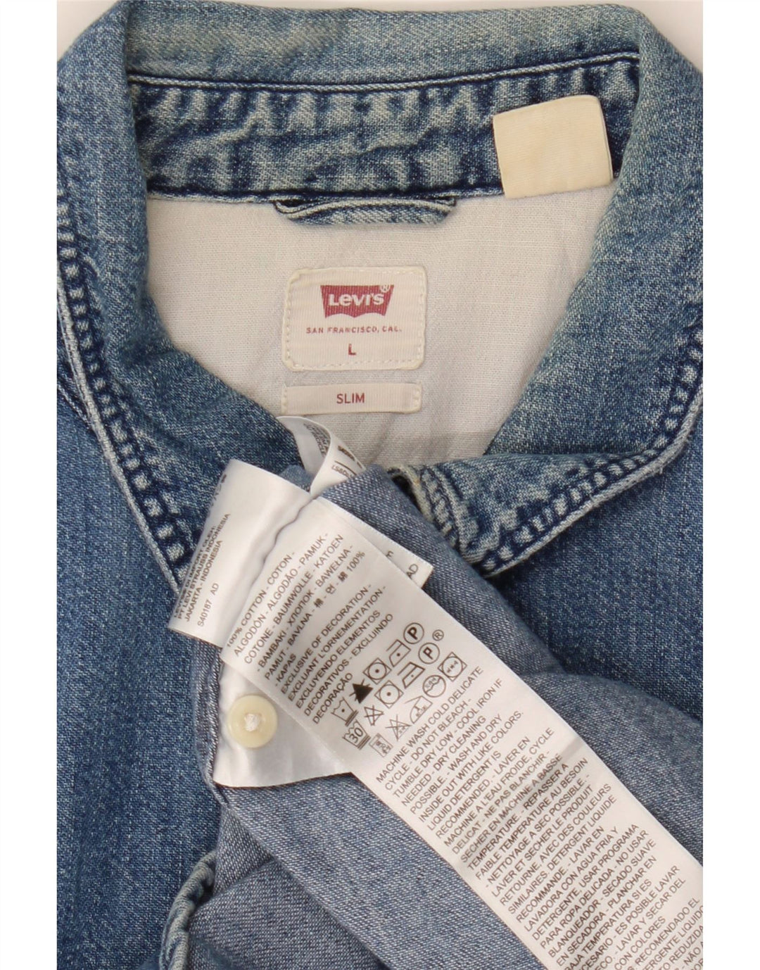 Levi's Mens Slim Denim Shirt UK 40 Large Blue Cotton