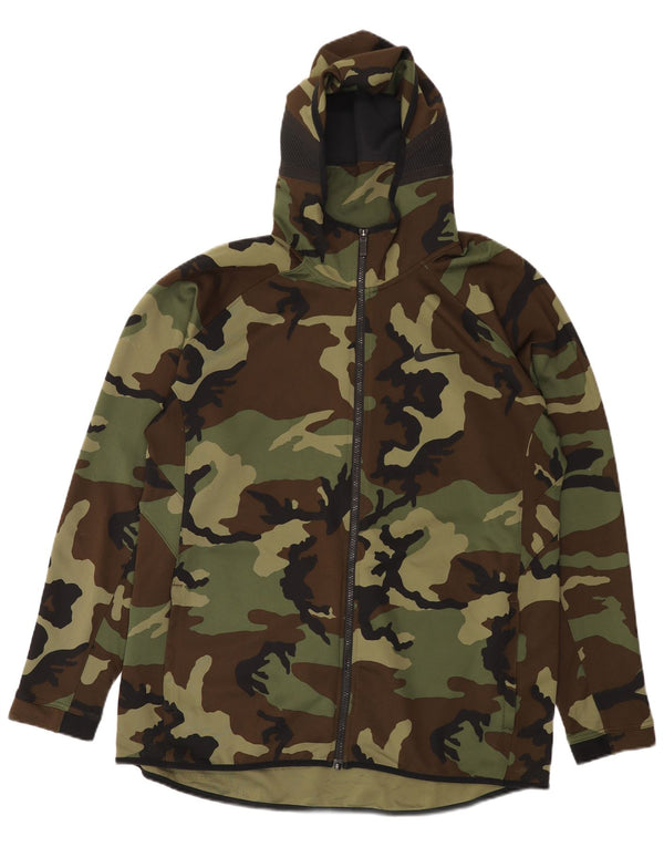 Nike Mens Dri Fit Hooded Tracksuit Top Jacket XL Khaki Camouflage Polyester