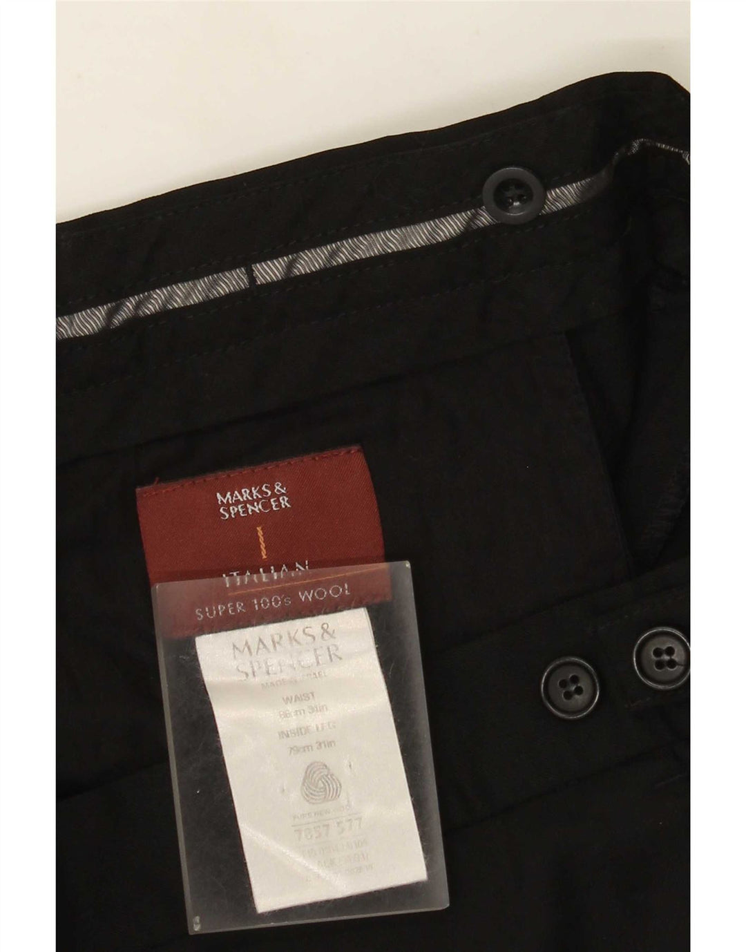 Marks & Spencer Mens Straight Suit Trousers W34 L31 Black Wool