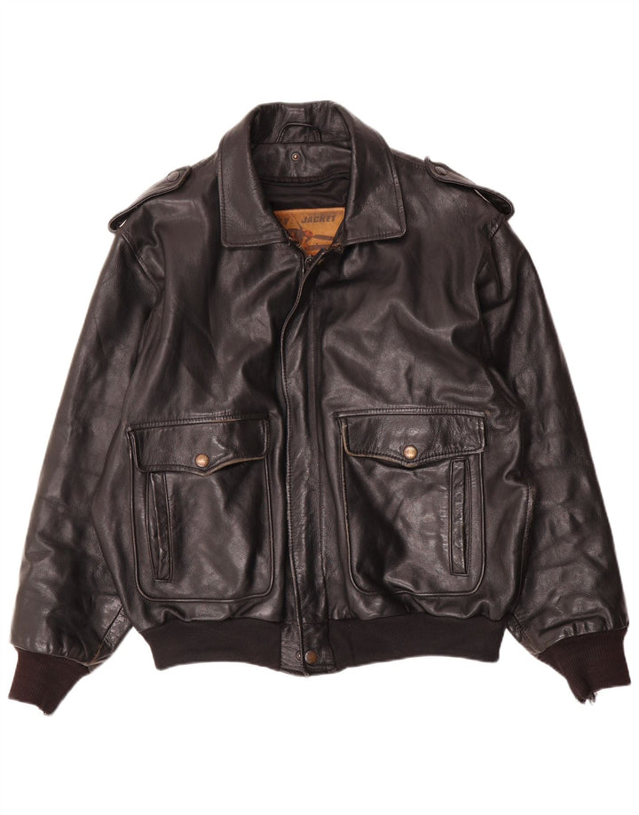 Vintage Mens Leather Flight Aviator Jacket EU 52 XL Black Leather