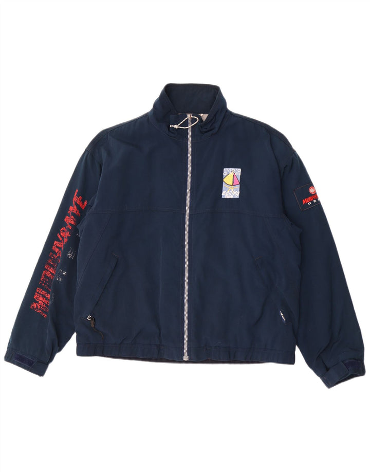 MURPHY & NYE Mens Graphic Bomber Jacket UK 40 Large Navy Blue Polyester