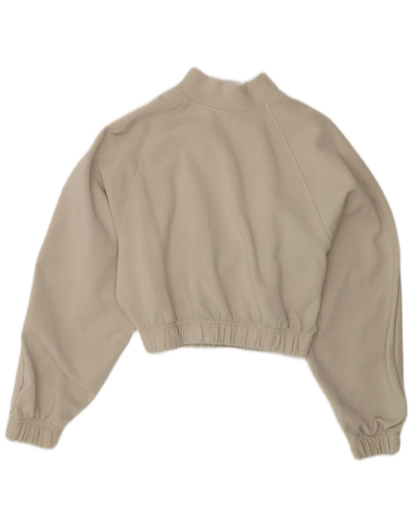 Zara Womens Crop Sweatshirt Jumper UK 10 Small Beige Cotton