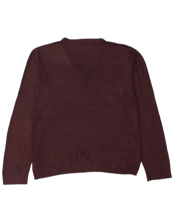 Marks & Spencer Mens V-Neck Jumper Sweater Large Burgundy Acrylic